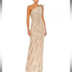 Mac Duggal Rosette Sequin Crystal One Shoulder Dress Size 4